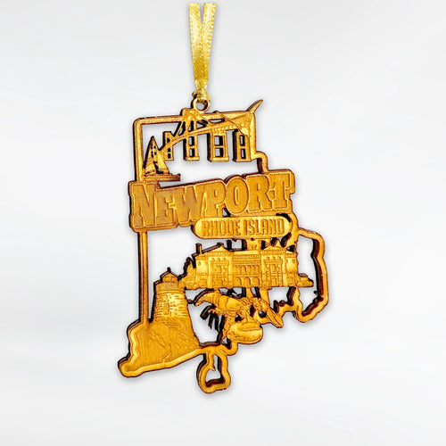 RI Wooden Map Ornament