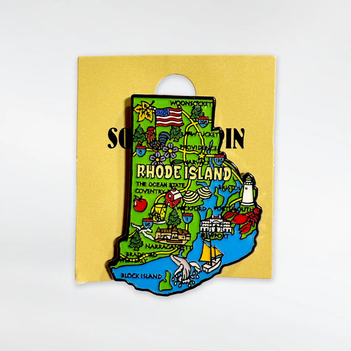 RI Cartoon Map Pin – Newport Original